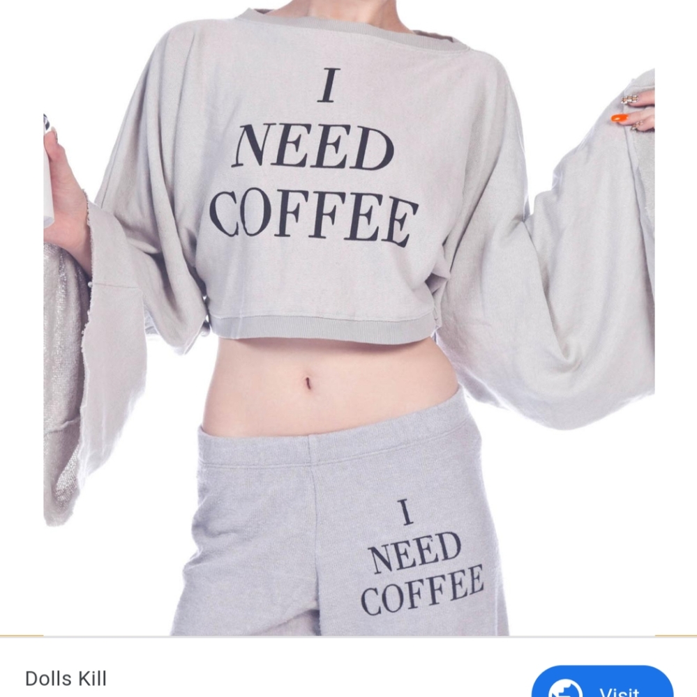 Wildfox I Need Coffee crop top long sleeves